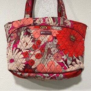 Vera Bradley Bohemian Blooms Floral Quilted Purse Tote Bag Pink Red Zip Pockets